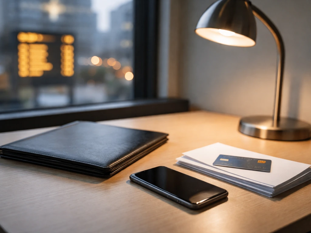 Minimal office desk with documents and a phone, symbolizing net-worth verification in a finance context.